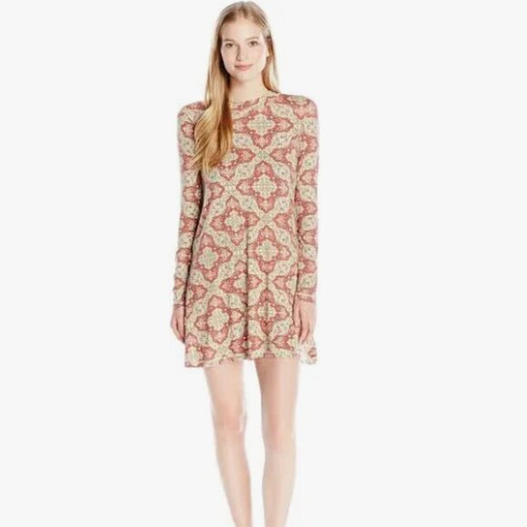 O'Neill Long Sleeve Patterned Shift Boho Mini Dress Women XS - Picture 2 of 9